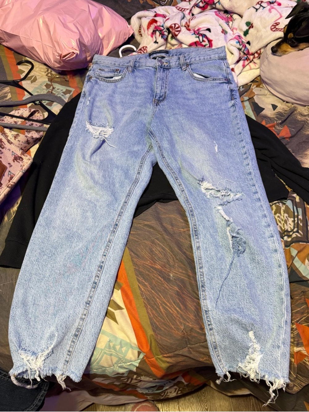Aero Light Wash Distressed Mom Jeans - Blue